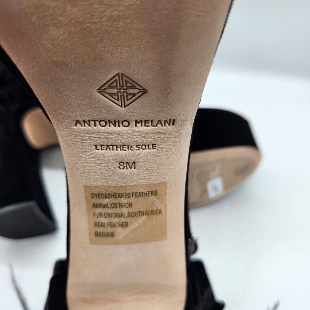 Antonio Melani Platform Sandals Size 5.5 M Black Velvet feathers Rhinestone  658 - Picture 12 of 16